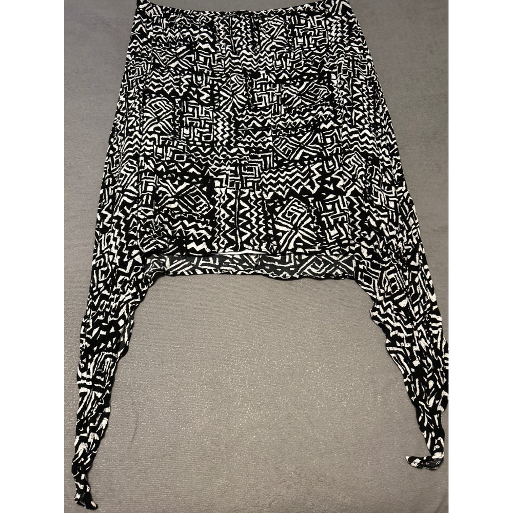 Nina Leonard Black White Geometric Asymmetric Handkerchief Hem Midi Skirt XL